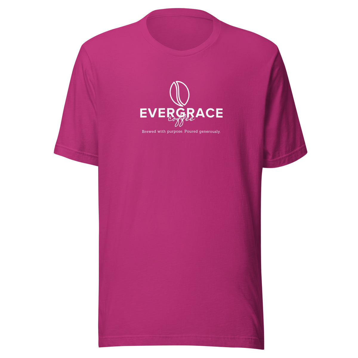 Pink t-shirt with 'EverGrace Coffee' text and a coffee bean logo on a white background
