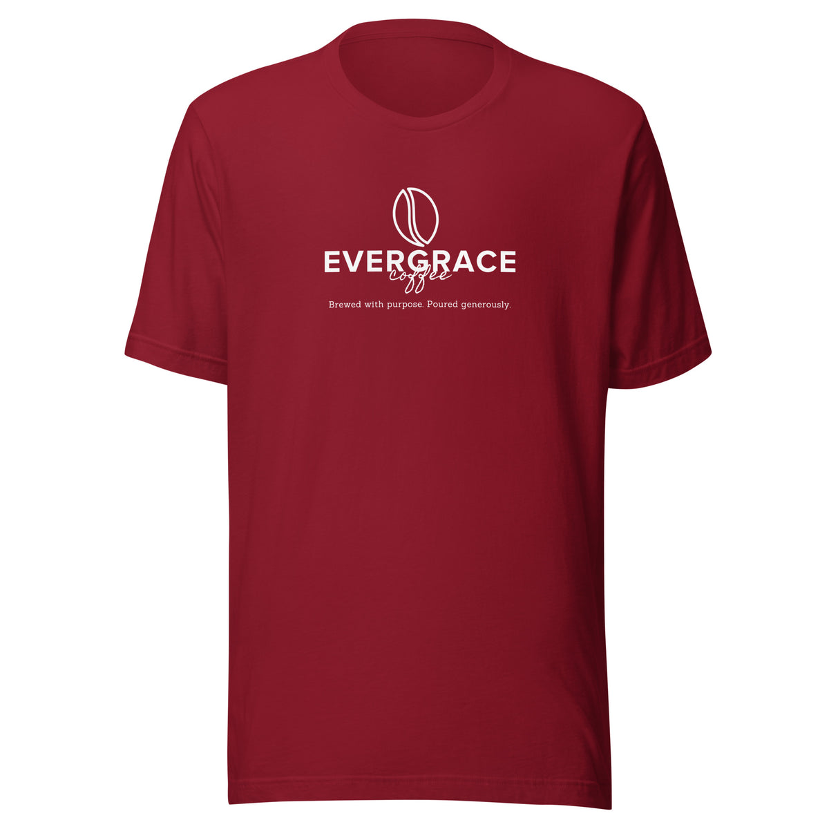 Red t-shirt with 'EverGrace Coffee' text and a white coffee bean logo on a white background
