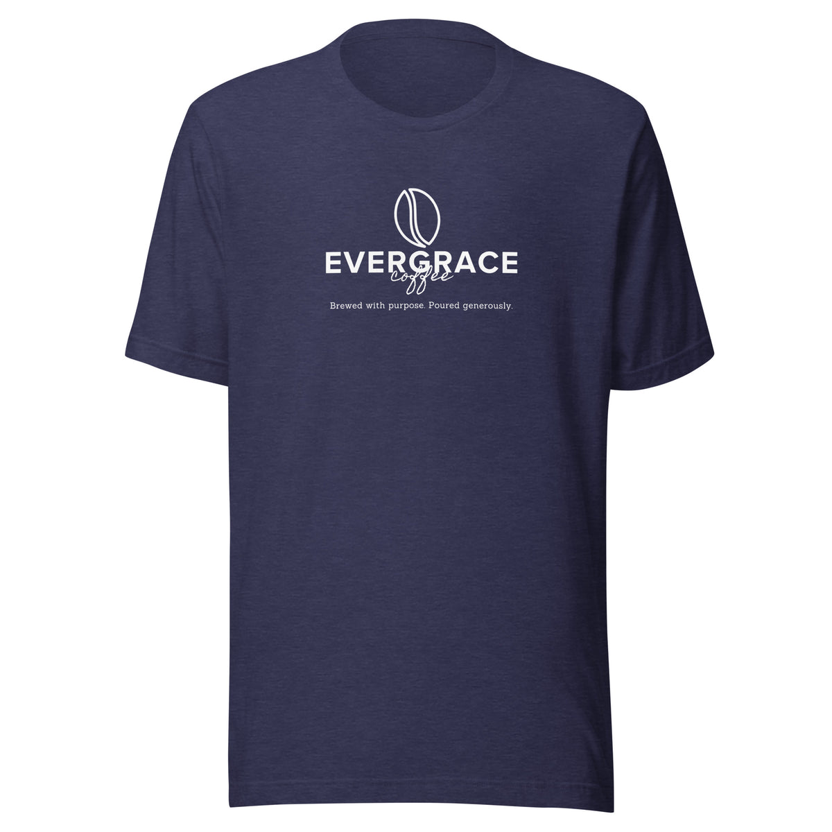 Dark gray t-shirt with colorful graphic and "EverGrace Coffee" text with a coffee bean logo on a white background