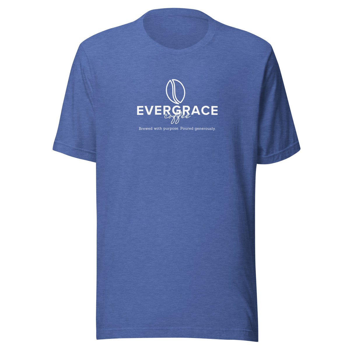Blue t-shirt with white "EverGrace Coffee" text on a white background