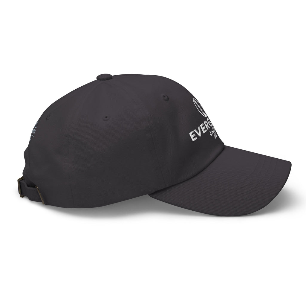 Dark gray cap, side view, EverGrace Coffee branding on a white background