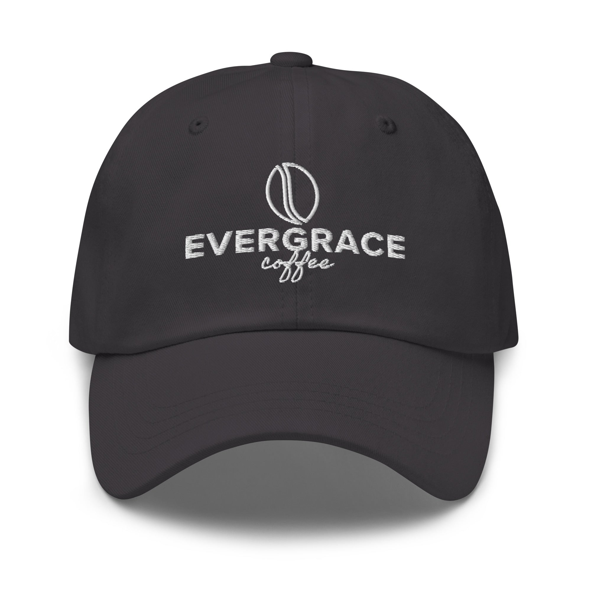 Dark Grey cap with "EverGrace Coffee" text and a coffee bean logo on a white background