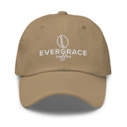 Tan cap with 'EverGrace Coffee' text and a coffee bean logo on a white background