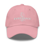 Light pink cap with 'EverGrace Coffee" text and a coffee bean logo on a white background