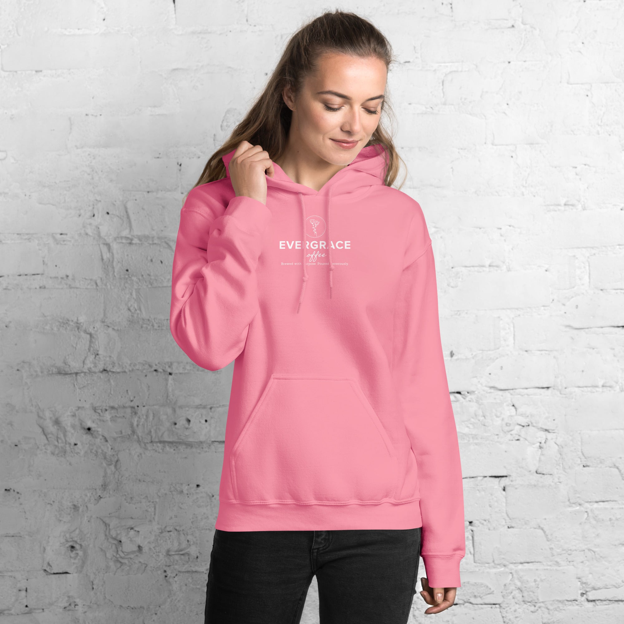 EverGrace Coffee Unisex Hoodie with Flora design in azalea, front view