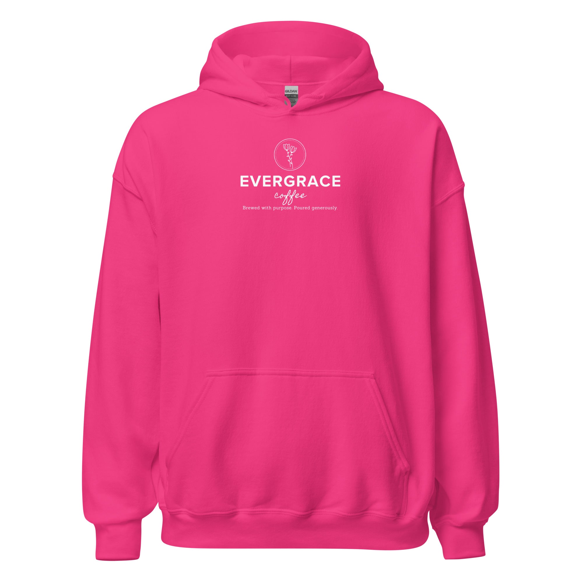 EverGrace Coffee Unisex Hoodie with Flora design in heliconia, front view