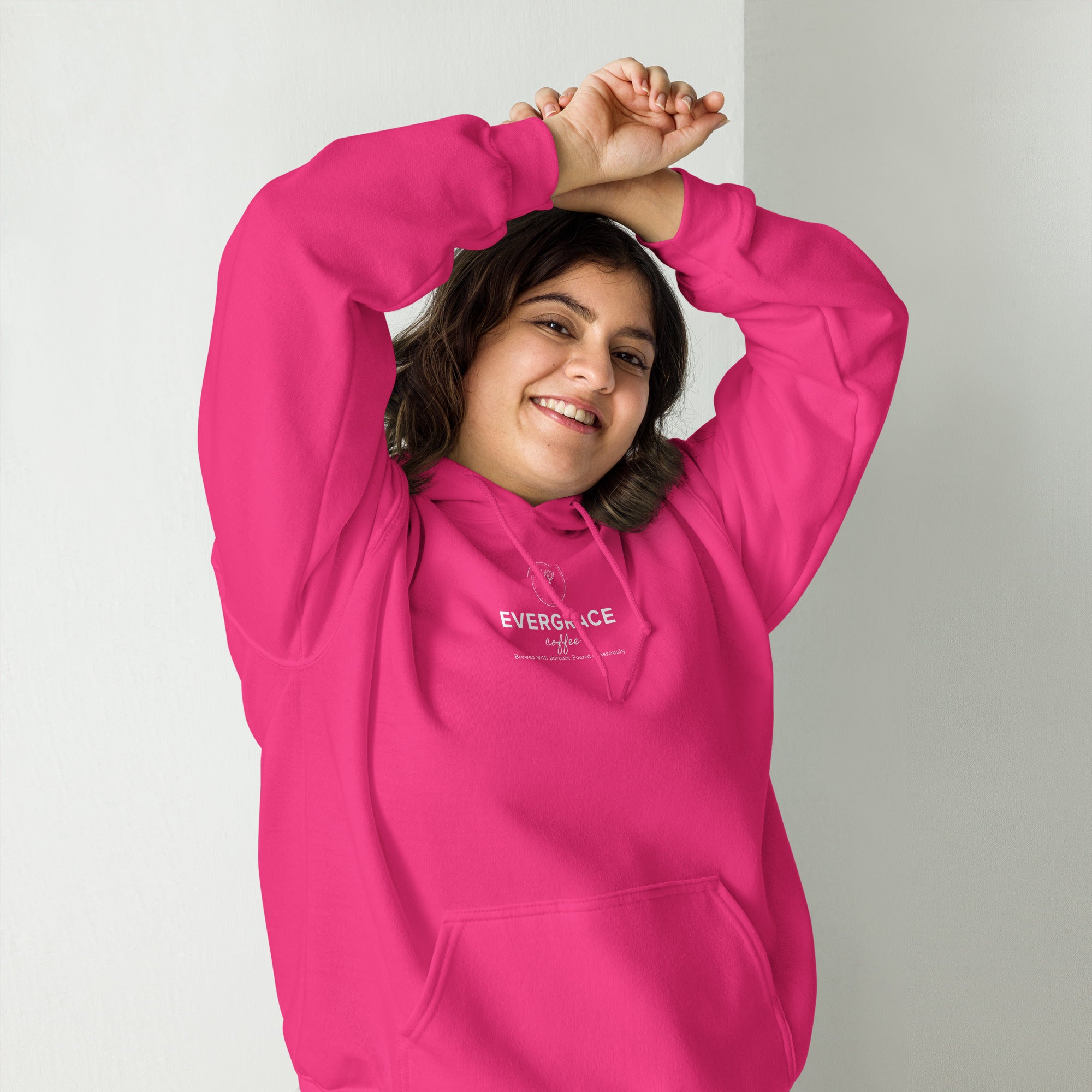 EverGrace Coffee Unisex Hoodie with Flora design in heliconia, front view