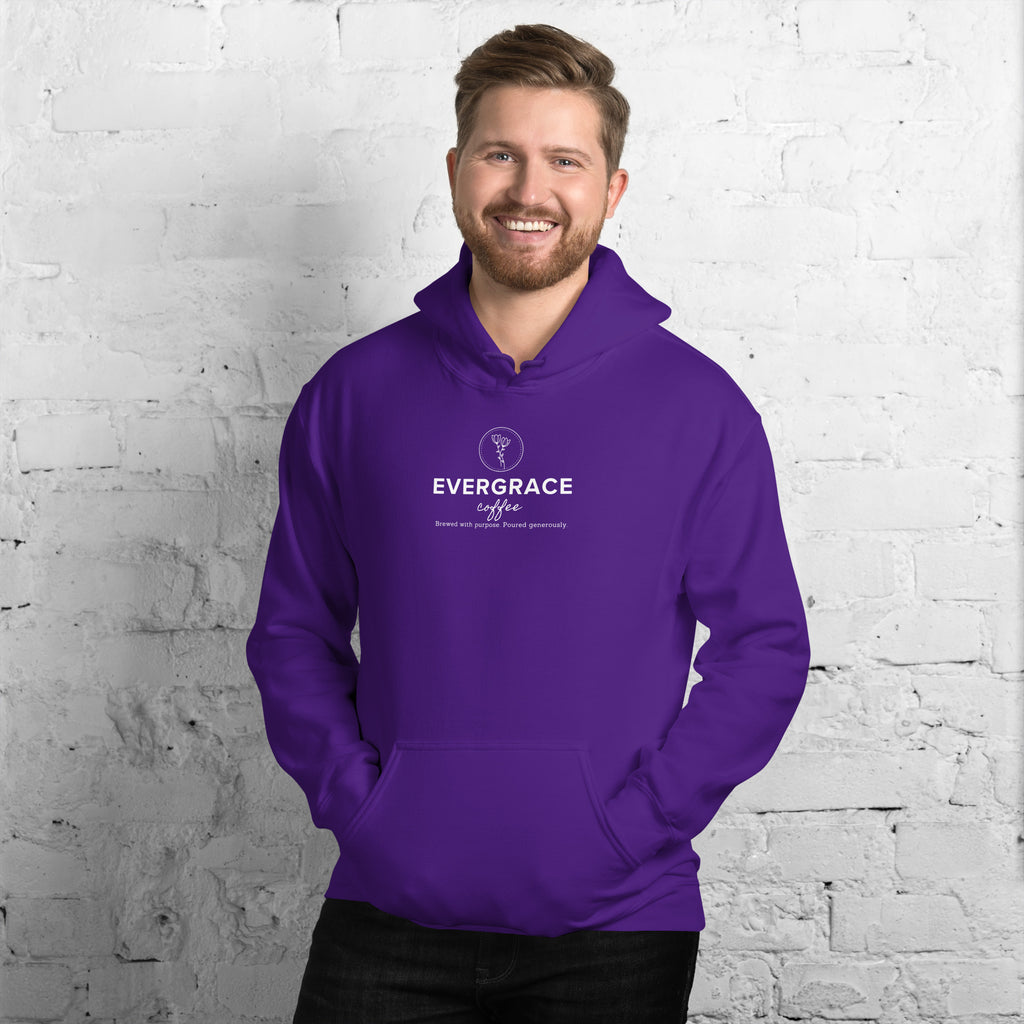 EverGrace Coffee Unisex Hoodie with Flora design in purple, front view