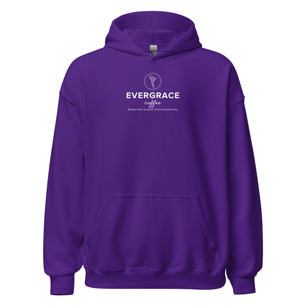 EverGrace Coffee Unisex Hoodie with Flora design in purple, front view