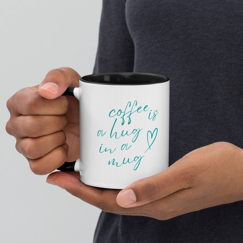 EverGrace Coffee Two-tone Ceramic Mug with Coffee is a Hug in a Mug design in 11 oz black, left side view