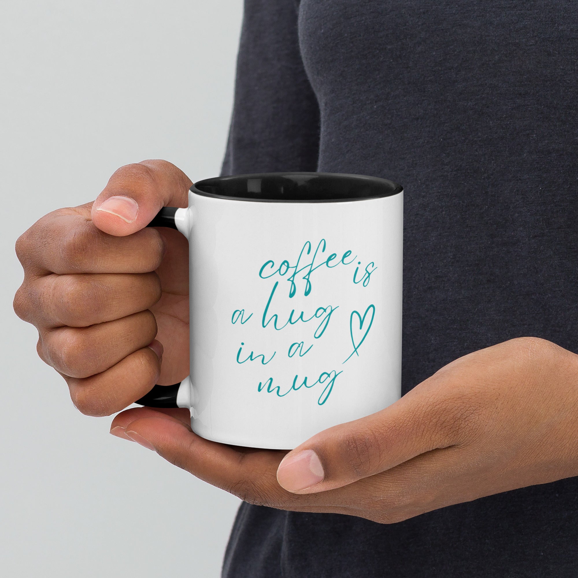 EverGrace Coffee Two-tone Ceramic Mug with Coffee is a Hug in a Mug design in 11 oz black, left side view