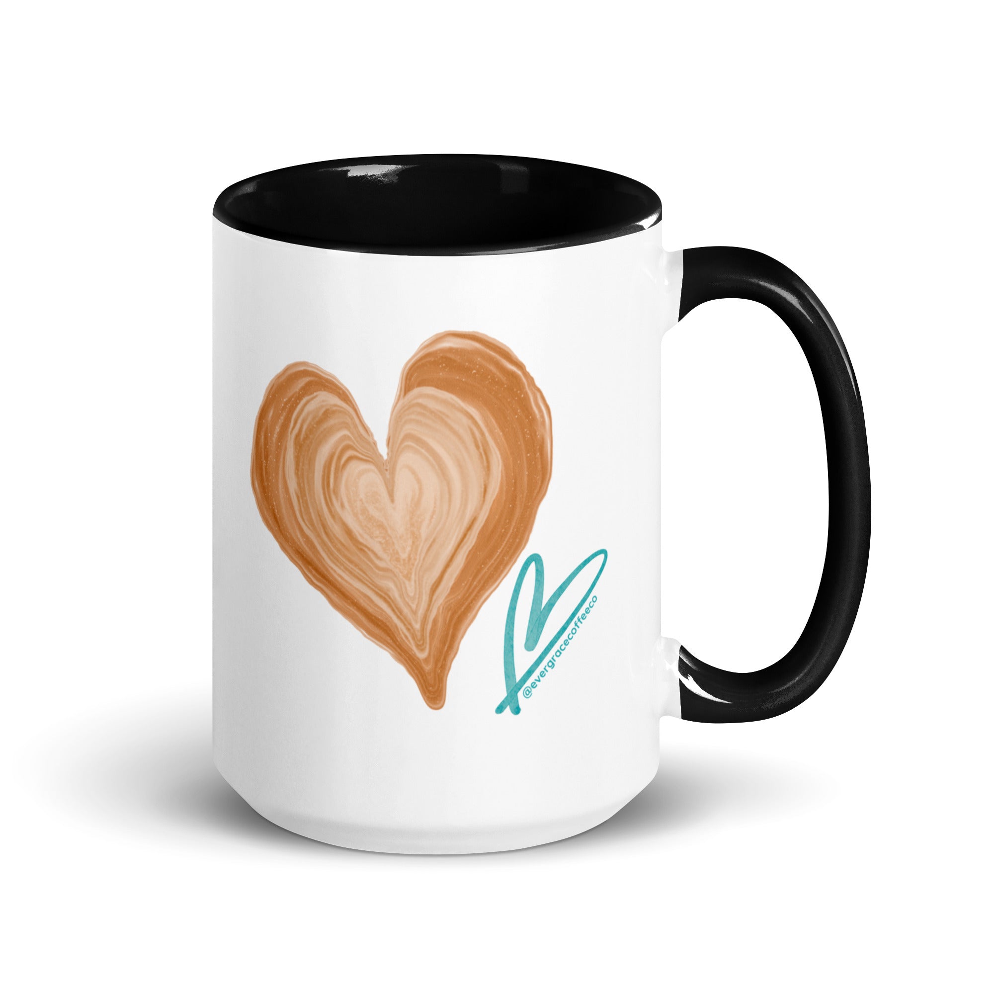 EverGrace Coffee Two-tone Ceramic Mug with Coffee is a Hug in a Mug design in 15 oz black, right side view