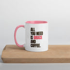 EverGrace Coffee Two-tone Ceramic Mug with All You Need Is Grace design in 11 oz white, left side view